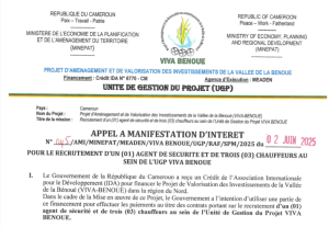 recrutement 01 agent de securite et de 03 chauffeurs au sein de l'unite de gestion de Projet VIvabenoue